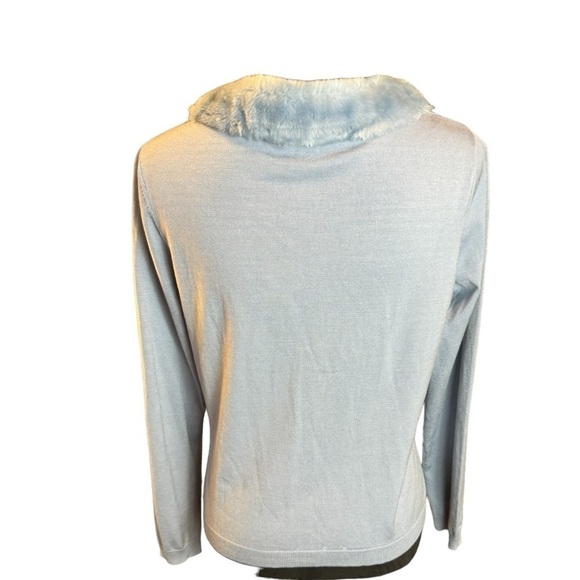 Silx by August Silk Blue Faux Fur Cardigan Women's Size Large - Picture 5 of 9